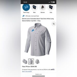 Detroit Lions Columbia Slack Tide Omni-Wick Long Sleeve Button-Up Shirt - Gray M